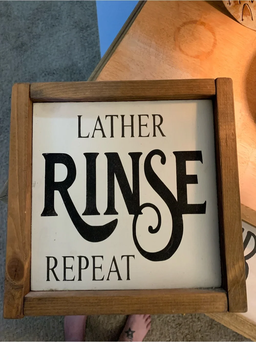 Lather Rinse Repeat Wood Framed Sign - Black on White